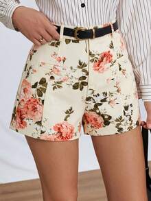 SHEIN Franclia 女士百搭休闲碎花短裤，适合度假和约会 - 彩色 - 查看 4