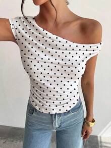 Firerie Women's Asymmetric Ruched Cropped Top,Summer Top - Black and White - View 6