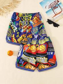 SHEIN Tween Boys' Casual Loose Printed Beach Shorts, Suitable For Summer, Beach, Outdoor, Swimming, Vacation - Multicolor - View 2