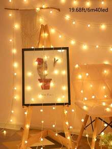1pc 1.5/3/6/10M Home Decor White Ball String Lights,Battery Power Indoor Room Decor White Ball Lights,Bedroom Decor,Wall Decor Light String,Suitable For Wedding Decor,Party Decor,Christmas Tree Decorative Light String,Outdoor Garden Decor Lights,House Decor Lights,Light For Decoration - Yellow light - View 18