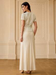 ZEYLAH Elegant Short Sleeve Mermaid Hem 2 In 1 Dress, Spring/Summer - Apricot - View 5