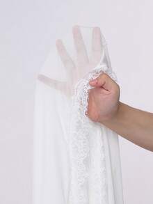 DelicateAllure Sexy Lace Contrast Mesh Solid Color Plus Size Women Robe - White - View 13