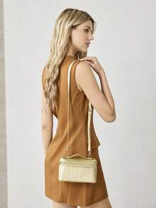 PREMIUM SQUARE OPENWORK BAG - Camel - View 8