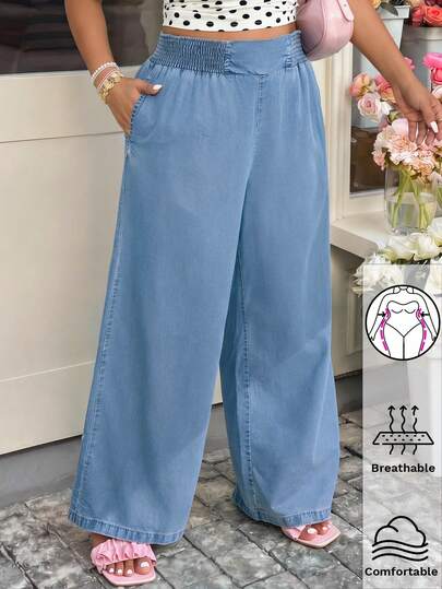 Muchica Jeans de talle alto, sueltos y de pierna ancha para mujeres de talla grande, ideales para vacaciones y uso diario