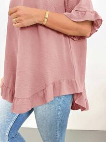 Shapeblank Women's Plus-Size Dusty Pink Summer Casual Everyday Shirt,Fashionable Loose Comfortable Ruffled Short-Sleeved Curve Cute Tops,Women Blouse - Dusty Pink - View 7