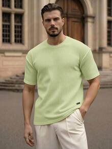 Manfinity VCAY Loose Fit Men's Solid Waffle Knit T-Shirt - Light Yellow - View 9
