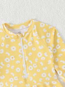Sparklyn Traje de baño de una pieza con estampado floral pequeño para niña para vacaciones en la playa - Amarillo - Ver 4