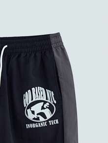 Men's Outdoor Sports Pants For Spring & Summer, Color Block Letter Print, Casual Daily Wear, Street Fashion, Commuting - Black - View 6