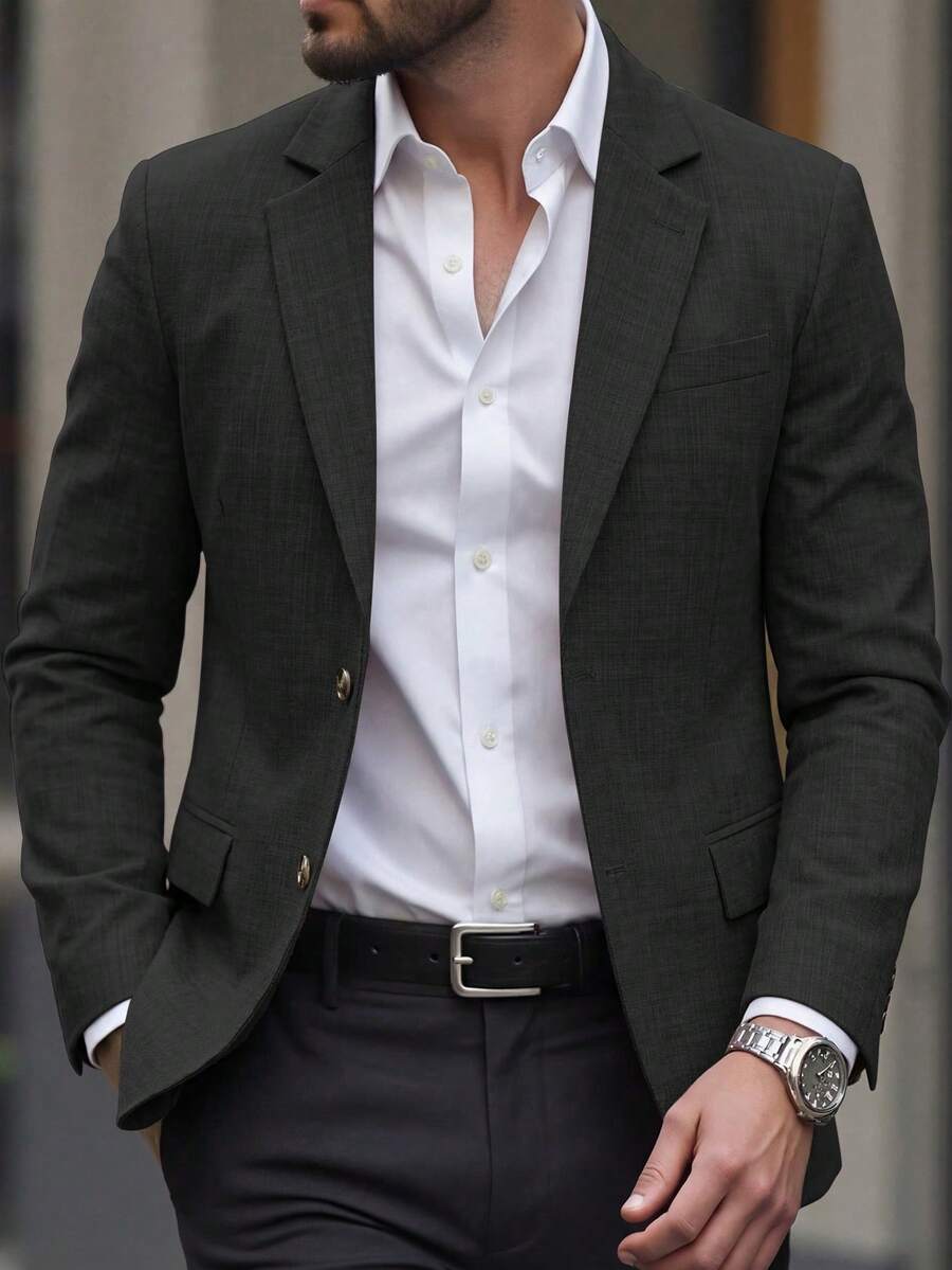 Manfinity Mode Áo vest nam dáng ôm, cài một hàng khuy, có túi; Trang phục nam thanh lịch; Áo vest nam thời trang; Áo vest nam màu nâu; Áo vest nam thường ngày. - màu đen - Xem 1