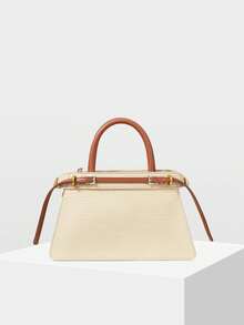 MOTF PREMIUM BOLSO DE MANO PARA DAMAS, BOLSO DE VIAJE CON HEBILLA EXQUISITA Y CONTRASTANTE - Patrón de cocodrilo marrón arroz - Ver 3