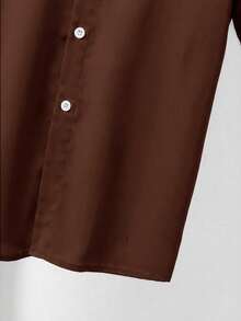 SHEIN Tween Boy Vacation Style Solid Color Collar Button-Up Slim Fit Short Sleeve Shirt - Brown - View 3