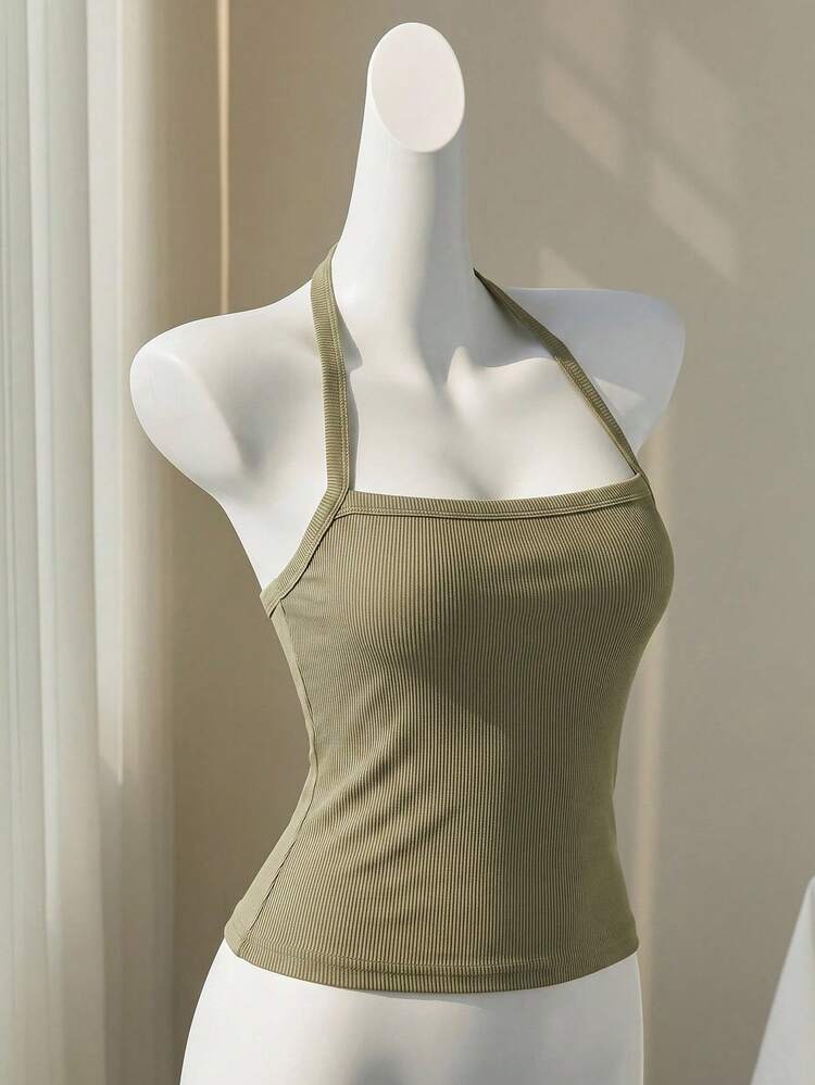 Women's Solid Color Backless Halter Sexy Vacation Summer Tank Top