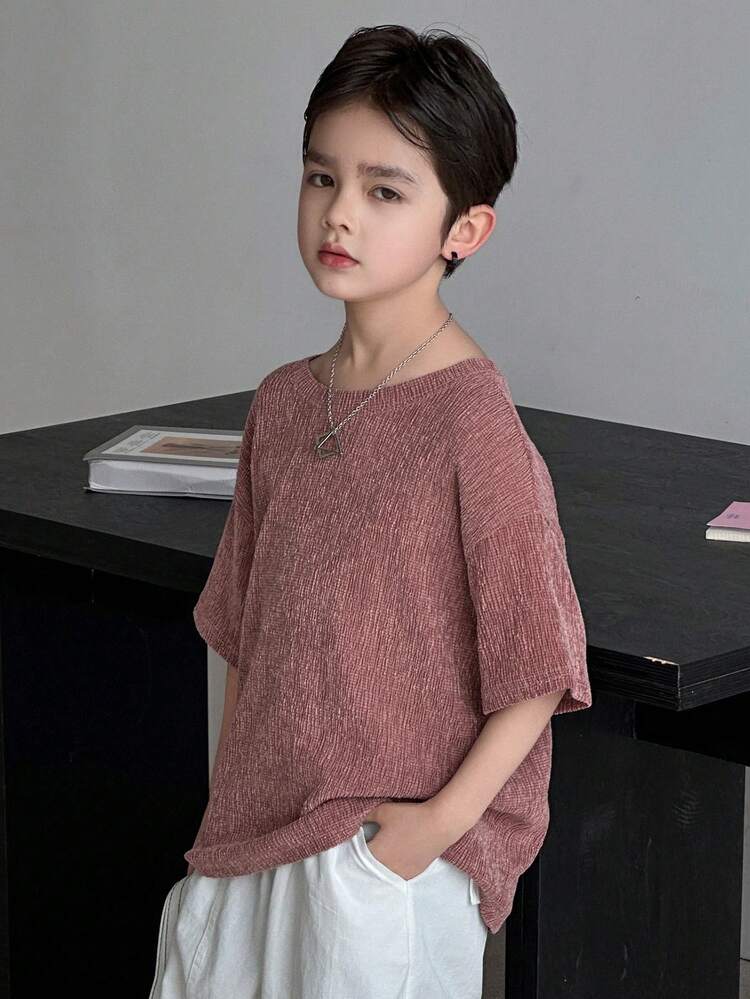 Loose Solid Color Crew Neck Casual T-Shirt For Toddler Boys (Plus Size)