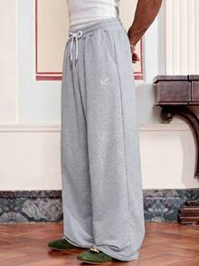 SWAVVY Men's Casual Loose Sweatpants, Standard Size, Grey With Embroidery, Suitable For Spring And Autumn - Grey - View 1