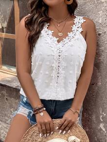 Ceyna Camiseta de tirantes con adornos para mujer de talla grande - Blanco - Ver 4