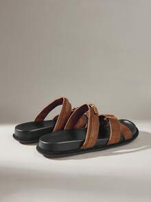 Solecia Women's Retro Style Buckle Simple Design Elegant Temperament Versatile Comfortable Flat Sandals, Suitable For Commuting, Dating, Parties, Celebrations, Weddings, Vacations And Other Occasions Summer - Brown - View 4