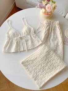 Comfortcana 2026 Nouveau Printemps/Été Mode Femmes Ensemble 2 Pièces Décontracté Rayé Tissé, Tenue de Vacances Printemps/Été, Tenue Extérieure Femme, Tenue de Plage, Ensemble Décontracté Printemps Femme - Beige - Voir 4