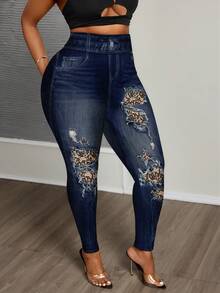Slaydiva Quần legging nữ cỡ lớn, kiểu dáng thường ngày, có túi và rách, thích hợp mặc hàng ngày. - Nhiều màu - Xem 3