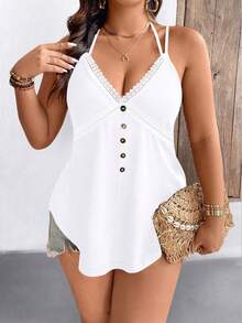 Breezaya Plus Size Casual Solid Color Camisole - White - View 4