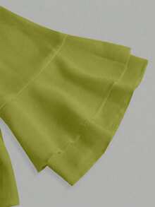 Camisa corta de color sólido con mangas acampanadas y lazo frontal de Qadelle - Verde - Ver 3