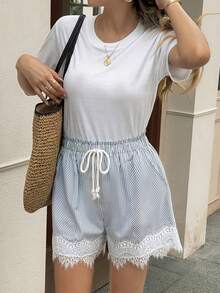 tela jacquard a rayas, cintura elástica con bolsillos, estilo casual, relajado, elegante, de oficina y vacaciones, con estilo vintage - Multicolor - Ver 2