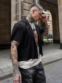 Artur Kramer 男士休闲单排扣短袖通勤衬衫 - 黑色 - 查看 3