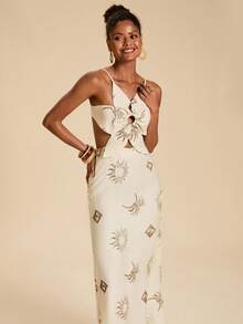 Travachic Women's Summer Vacation Beach Embroidered Backless Spaghetti Strap Dress - Apricot - View 6