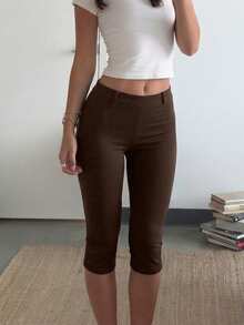 Firerie Quần legging nữ màu đen trơn thanh lịch, cạp cao, kiểu dáng ôm sát, chất liệu dệt kim, đa năng, phù hợp cho mọi mùa. - màu nâu - Xem 3