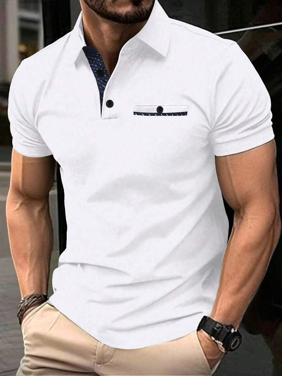 Calvornis Kemeja Polo Lengan Pendek Pria Kasual Serbaguna untuk Perjalanan, Formal, dan Upacara - Putih - View 1