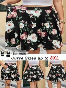 SHEIN CURVE+ Chân váy mùa hè phong cách Bohemian dành cho nữ cỡ lớn, có túi, thích hợp cho kỳ nghỉ và mặc hàng ngày. - màu đen - Xem 10