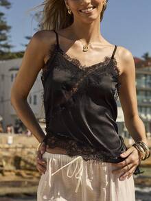 Aralina LACE TRIM CAMI TOP WITH ASYMMETRIC HEM - Black - View 5