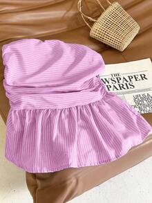 Flirla Top a fascia plissettato a righe da donna - Rosa - Visualizzare 5