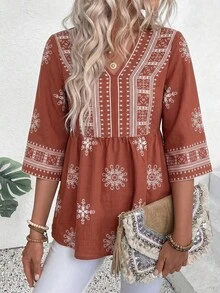 EMERY ROSE Vacation Casual Geometric Print Top - Multicolor - View 5