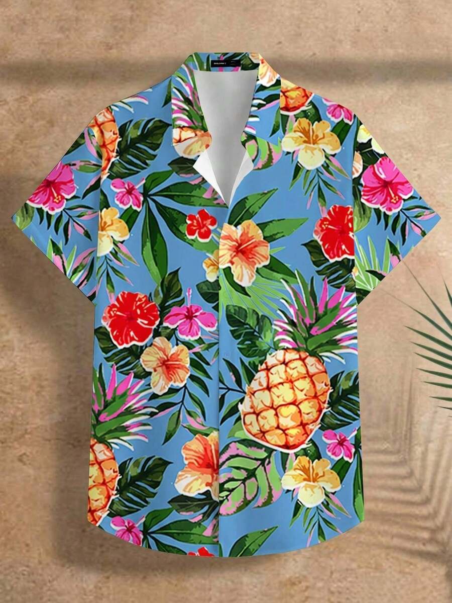 Manfinity VCAY Plus Size Men's Floral Print Short Sleeve Casual Shirt, Vacation, Father's Day Gifts - Multicolor - View 1