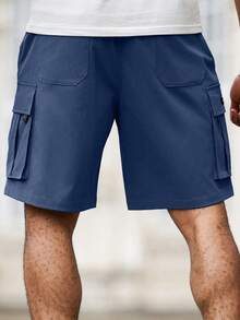 Manfinity Homme Quần short nam cỡ lớn in chữ, có túi hộp. - Màu xanh bụi bặm - Xem 2