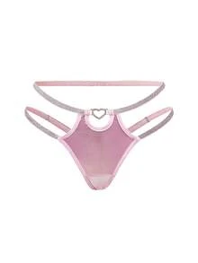 AltBold Bộ đồ lót nữ mạ vàng lấp lánh, áo ngực gợi cảm đính đá hình trái tim, bộ 2 quần lót. - Hồng - Xem 8