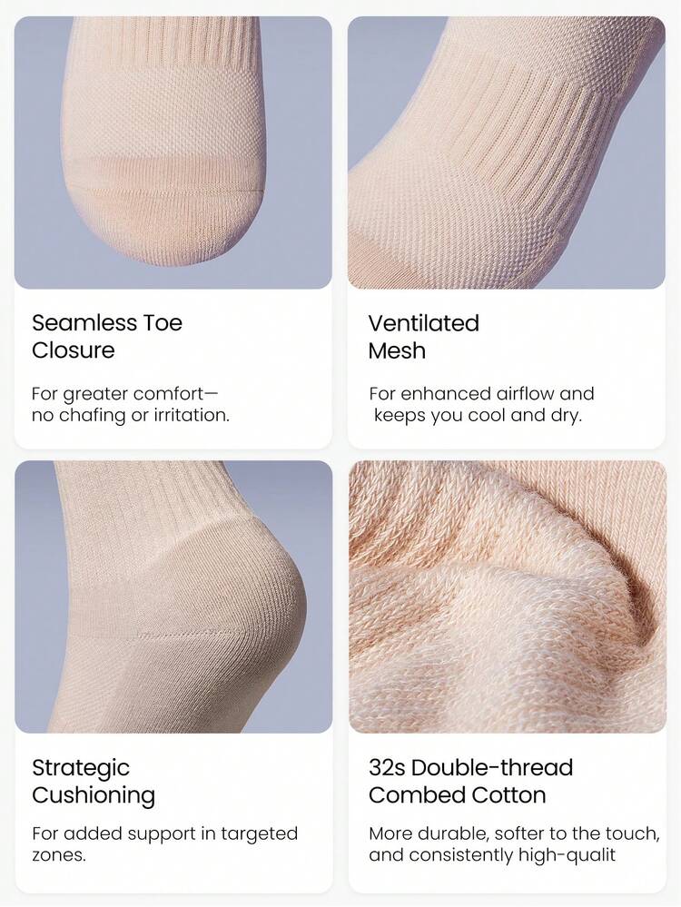 5 Pairs Socks Soft Ventilated Mesh With Embroidered Logo Workout Daily Casual