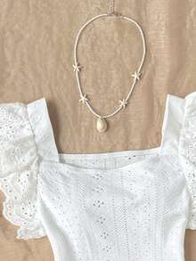 SHEIN Tween Girls Casual Everyday Comfortable Square Neck Ruffle Trim Cami Top - White - View 3