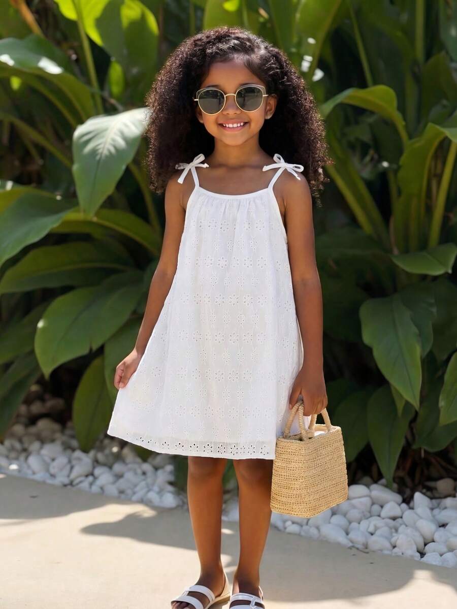 Girls (Small) Floral Print Casual/Holiday A-Line Camisole Dress - White - View 1