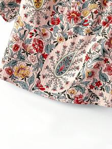 Linhara Camisa de manga corta holgada con estampado floral diminuto, estilo suave retro - Rosa - Ver 6