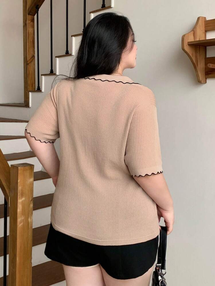 Dazy Plus Color Block Seam Trim Loose Casual Versatile Commuting Plus Size Women Spring/Summer Knit Top