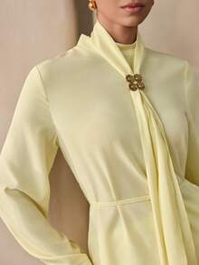 Graceveil Blusa romántica y elegante de cuello alto con volantes de color amarillo pálido para mujer - amarillo ganso - Ver 5