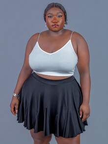 CurvyTilda Plus Size Black Casual Loose A-Line Skirt, Fashionable For Summer, Black Ruffle Skirt, Valentine's Day, For Hourglass Body Shape - Black - View 3