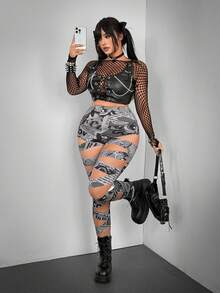 Whyspr THE POWERPUFF GIRLS X SHEIN Damen Cut Out-Design Vorderseite Sexy Cartoon Muster Schlankheits Casual Urlaubs Hose - Verschiedenfarbig - Übersicht 5
