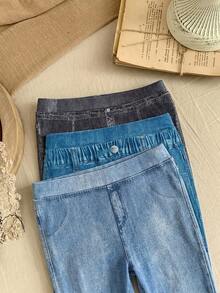 SHEIN LMoss Kids 3 chiếc quần cho bé gái - Nhiều màu - Xem 6