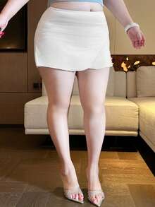 Dazy Plus Pantalones cortos de de verano para mujer talla grande, blancos, anti-vergüenza - Blanco - Ver 5