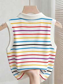 Resyla Sleeveless Half-Zip Casual Tank Top For Women, Summer - Multicolor - View 2