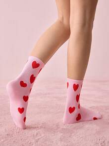 Bonmuse Calcetines tripulación con estampado de corazón, otoño - Multicolor - Ver 2