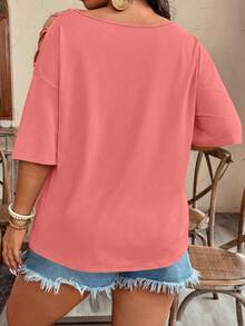 Weeklong Plus Size Asymmetric Strap Portrait Print Short Sleeve T-Shirt - Burnt Orange - View 2