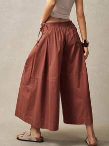 Bohemela Women's Solid Color Pleated Wide Leg Pants, Vacation - Rust Brown - View 2